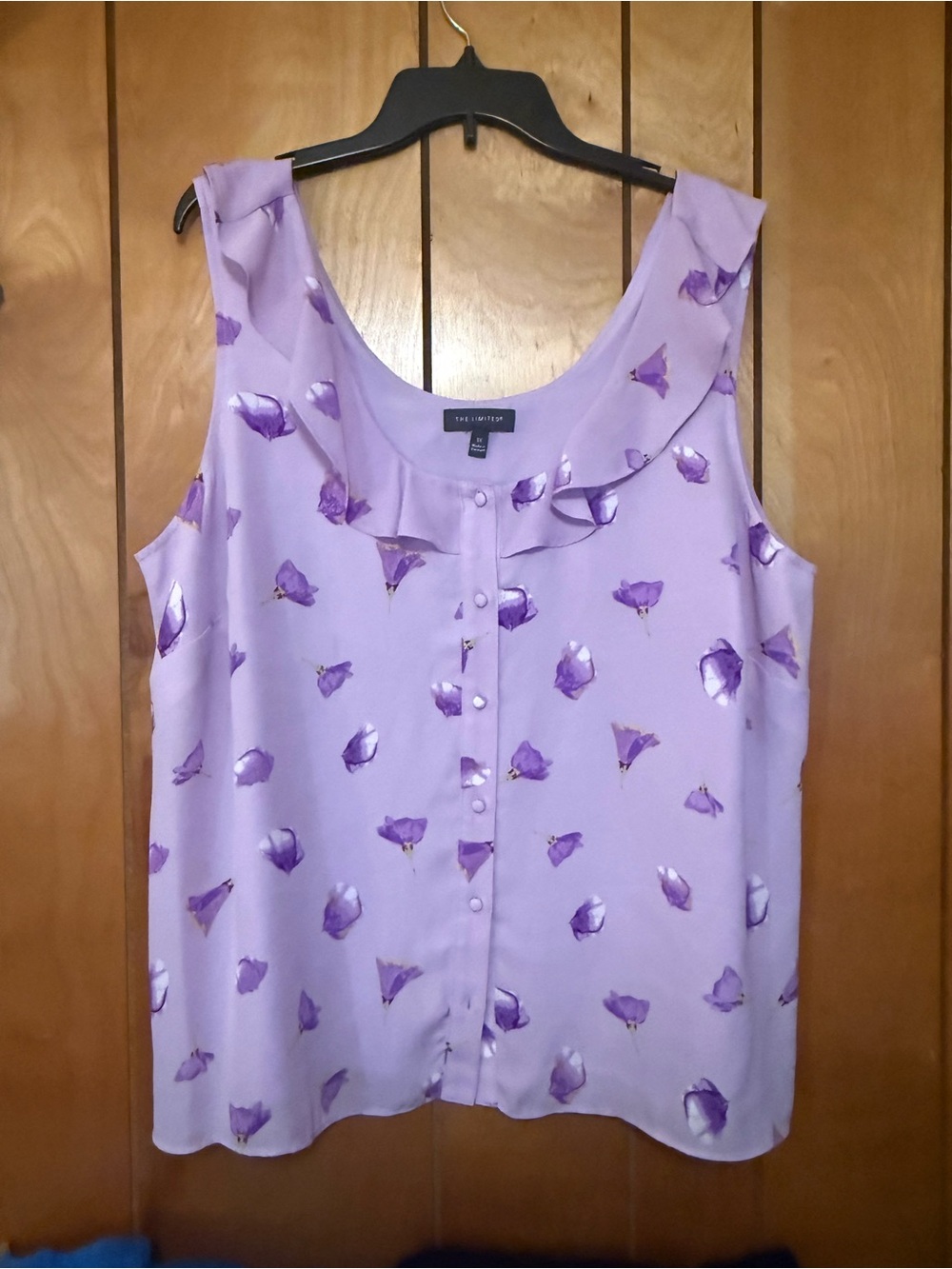 The Limited Lavender Floral Ruffle Neck Sleeveless Camisole
